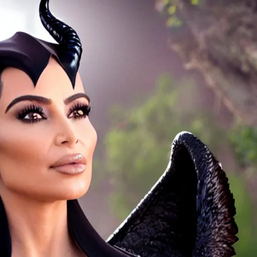 Image similar to A still of Kim Kardashian as Maleficent