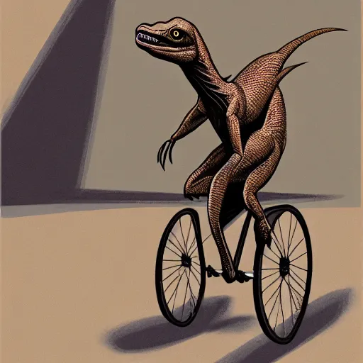 Prompt: velociraptor riding a bike, modernism, trending on artstation, make it look like it was created with dall - e 2