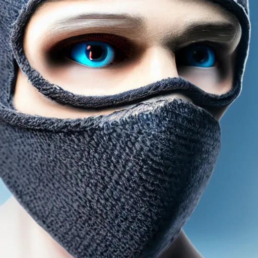 Image similar to a detailed portrait of a man wearing a black ski mask, blue eyes, art illustration, incredibly highly detailed and realistic, 8 k, sharp focus