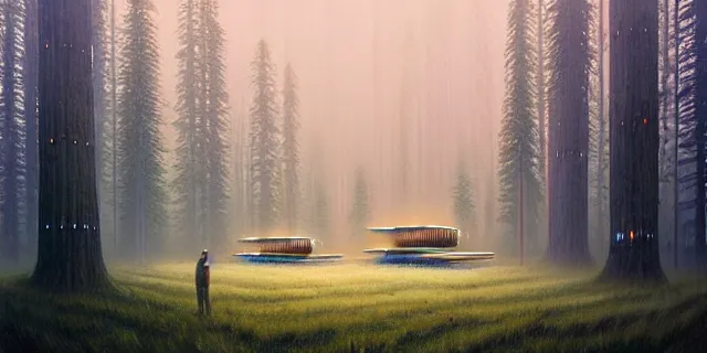 Prompt: painting maze with redwood trees city from bladerunner by tomasz alen kopera and daniel lieske with futuristic neolithic town by simon stahlenhag