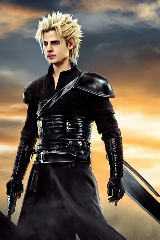 Prompt: Hayden Christensen as Cloud Strife, HD, 8k, TV