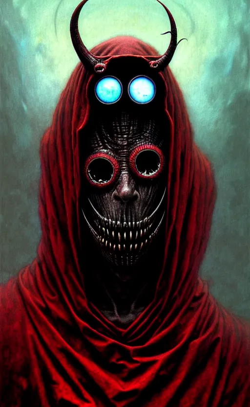 Prompt: a striking full body portrait of a pitch black masked eldritch shaman with sinister red eyes by moebius and beksinski and artgerm, detailed artwork, realism, 4 k resolution, detailed, high quality, sharp focus, hq artwork, insane detail, volumetric lighting, character concept art, fine details, tarot card, clear subject