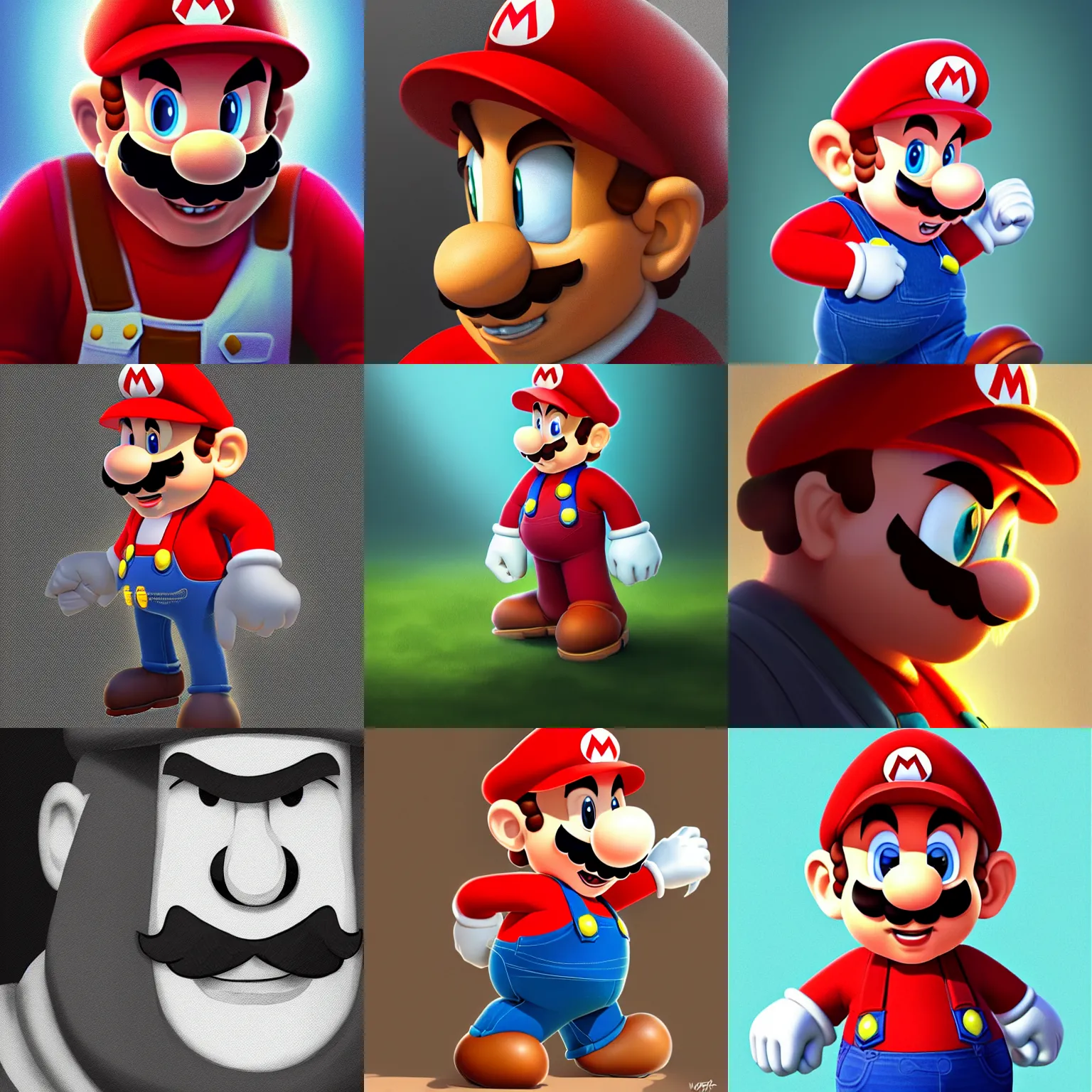 Prompt: character concept portrait, mario from super mario brothers, digital painting, concept art, smooth, sharp focus, illustration, artwork by wlop