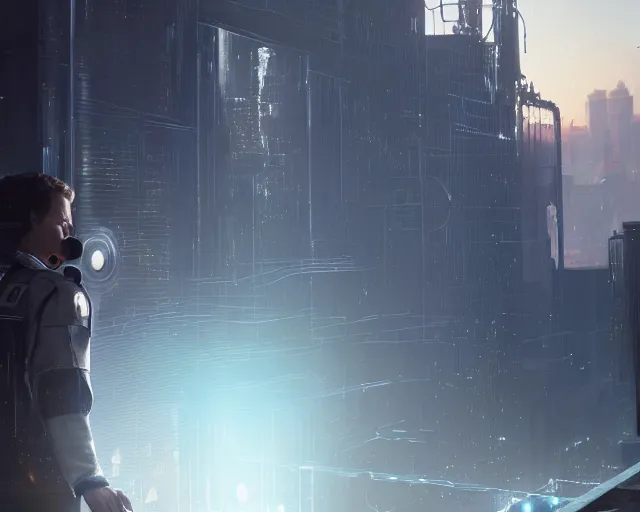 Image similar to highly detailed portrait of jonathan groff as an android, in detroit : become human, stephen bliss, unreal engine, fantasy art by greg rutkowski, loish, rhads, ferdinand knab, makoto shinkai and lois van baarle, ilya kuvshinov, rossdraws, tom bagshaw, global illumination, radiant light, detailed and intricate environment