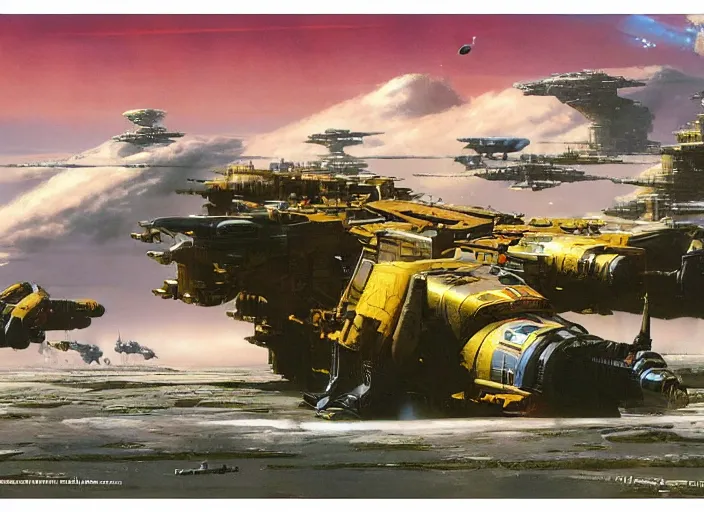 Prompt: matte painting, peter elson, chris foss, john berkey