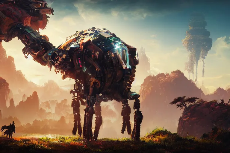 Image similar to bristleback machine mecanical creature robot of horizon forbidden west horizon zero dawn radiating a glowing aura global illumination ray tracing hdr fanart arstation by ian pesty and alena aenami artworks in 4 k