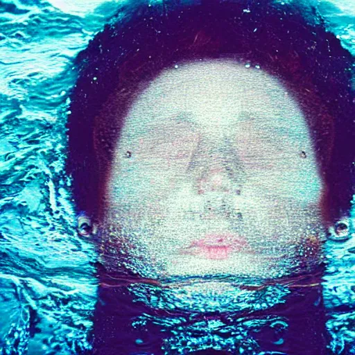 Image similar to a distorted closeup image of a face while they’re drowning in the ocean