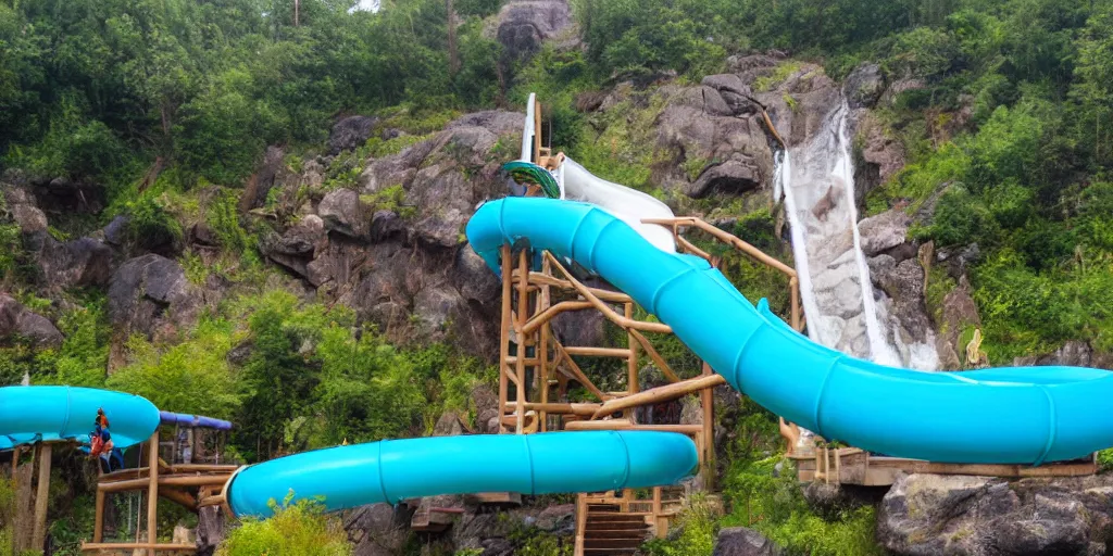 Prompt: elaborate waterslide park in the clouds with otters playing on the slides