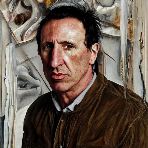 Image similar to high quality high detail painting by lucian freud, hd, trent reznor portrait