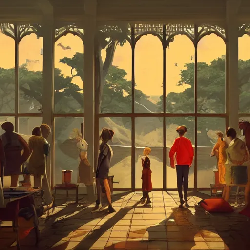 Image similar to a beautiful scenic painting by artgerm and wlop and wes anderson and spike jonze