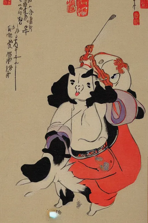 Image similar to baby harp seal as Shuten-dōji, Japanese painting