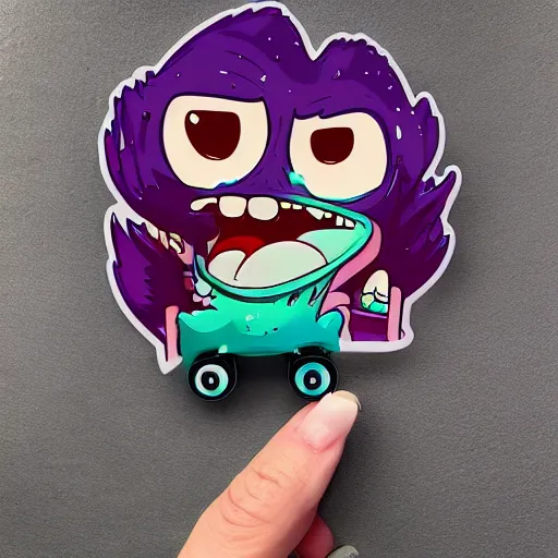 Prompt: cute monster skateboarding, sticker art, cronobreaker, graffiti, skateboard art, beeple, @ cronobreak on twitter. com,