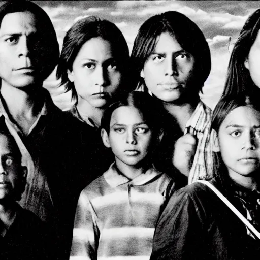 Prompt: black and white television movie, indians, smoke signals, blood brothers