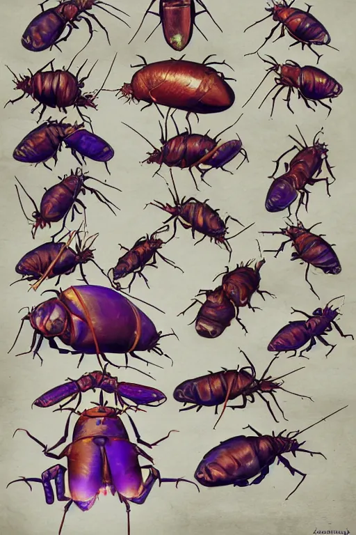 Prompt: cockroach lady, realistic cleanest image, reduce duplication, justify, realistic parallel content, hyperrealistic anatomy, violet polsangi pop art, school of art gallery, gta chinatown wars art style, bioshock infinite art style, incrinate, rgba color, white frame, balance proportion content