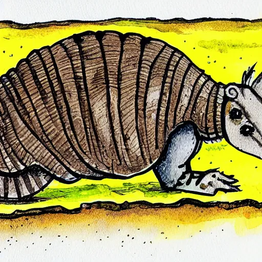 Image similar to armadillo reading the bible children's storybook illustration, ink and watercolor