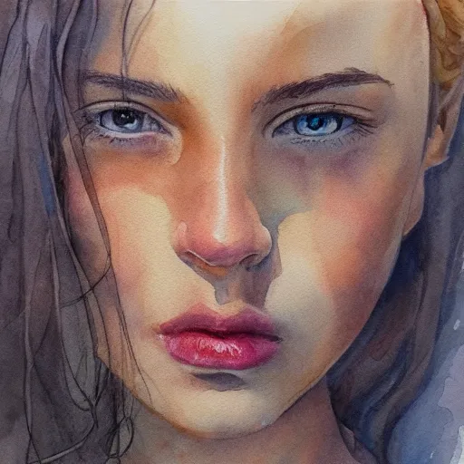 Image similar to water color on paper, master painter portrait, highly detailed, artstation, masterpiece, award - winning,