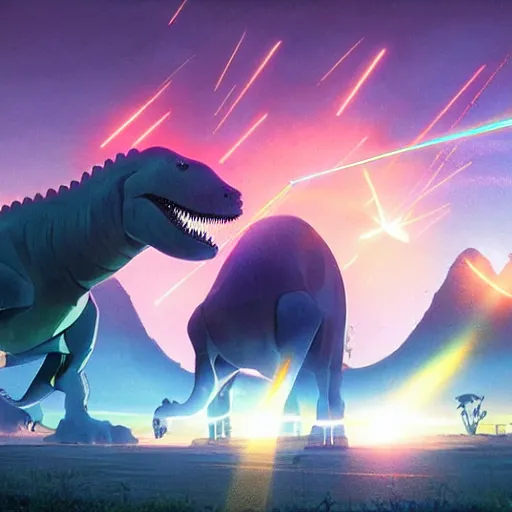 Image similar to laser dinosaurs by makoto shinkai