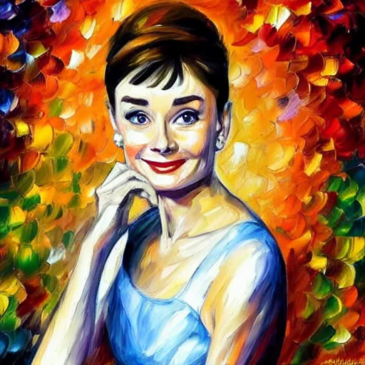 Image similar to a portrait of a audrey hepburn, leonid afremov