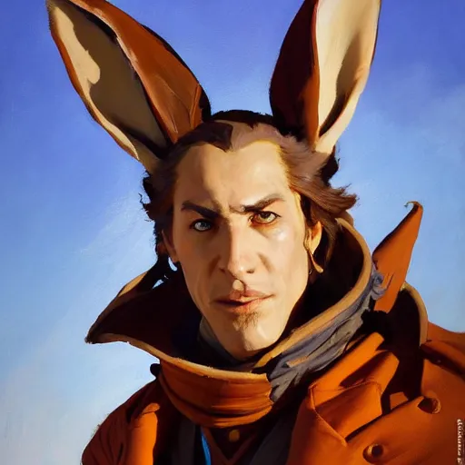 Image similar to greg manchess portrait painting of partially armored of the march hare from alice in wonderland as overwatch character, medium shot, asymmetrical, profile picture, organic painting, sunny day, matte painting, bold shapes, hard edges, street art, trending on artstation, by huang guangjian, gil elvgren, ruan jia, randy vargas, greg rutkowski