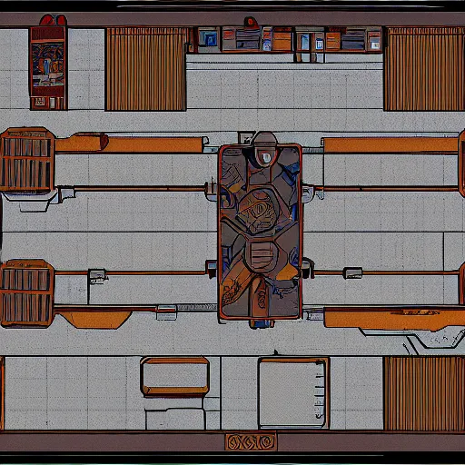 Image similar to a top - down battlemap of the interior of a bar, afternoon lighting, sci - fi, in the style of star wars