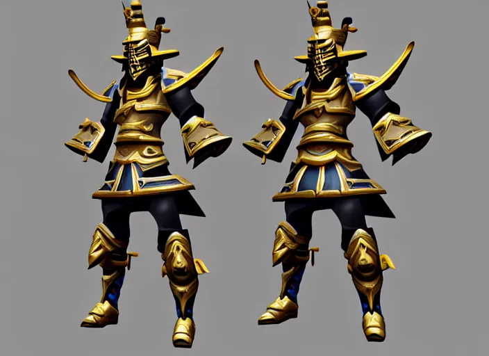 Prompt: suit of gilded samurai armor, stylized stl, 3 d render, activision blizzard style, hearthstone style