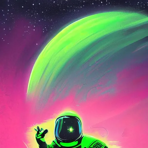 Prompt: a neon green space wallpaper , digital art, fantasy, magic, trending on artstation, ultra detailed, professional illustration by Basil Gogos