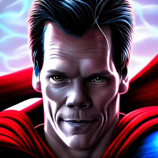 Prompt: Portrait of Kevin Bacon as Superman, fantasy, horror, intricate, highly detailed, digital painting, trending on artstation, sharp focus, illustration, style of Stanley Artgerm