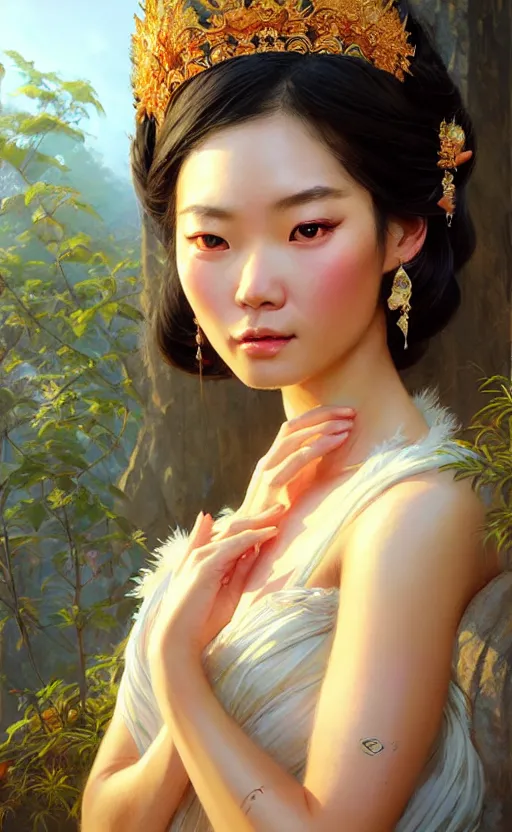 Image similar to a beautiful taiwan goddess with sundress with jewelry | | winter, realistic shaded, unpleasant face, good looking, fine details, realistic shaded lighting poster by greg rutkowski, magali villeneuve, artgerm, jeremy lipkin and michael garmash and rob rey