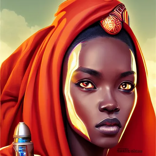 Image similar to african female, jedi master, wearing the traditional jedi robe, beautiful and uniquely odd looking, detailed symmetrical close up portrait, intricate complexity, in the style of artgerm and ilya kuvshinov, magic the gathering, star wars art