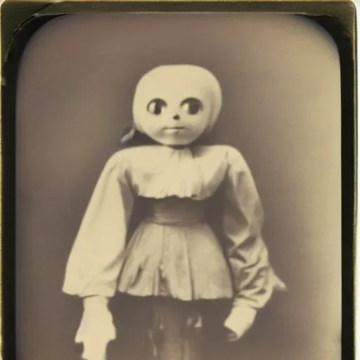 Image similar to a very beautiful old polaroid picture of a creepy doll in a barn, award winning photography