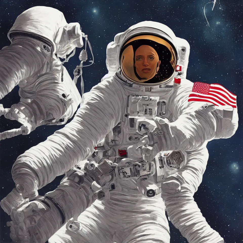 Prompt: a portrait of a single astronaut with headphone, beautiful, cinematic, illustrated by alex ross