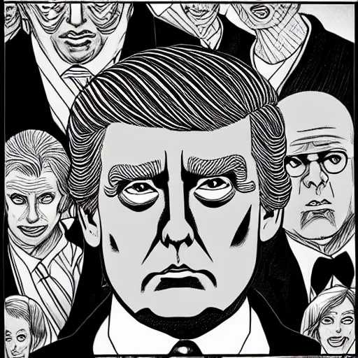 Prompt: portrait of Donald Trump by Junji Ito