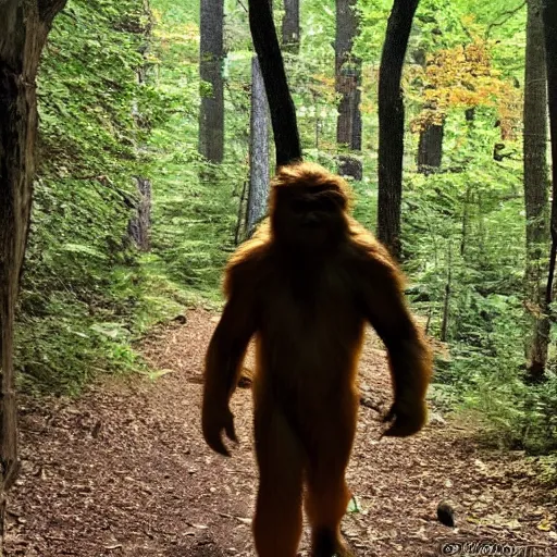 Prompt: A hiker encounters a Scary Sasquatch while hiking at Salt Fort State Park Ohio
