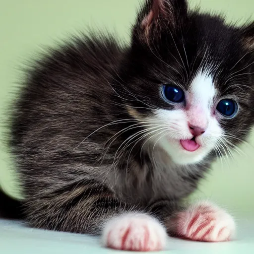 Image similar to a cute kitten with sharp teeth