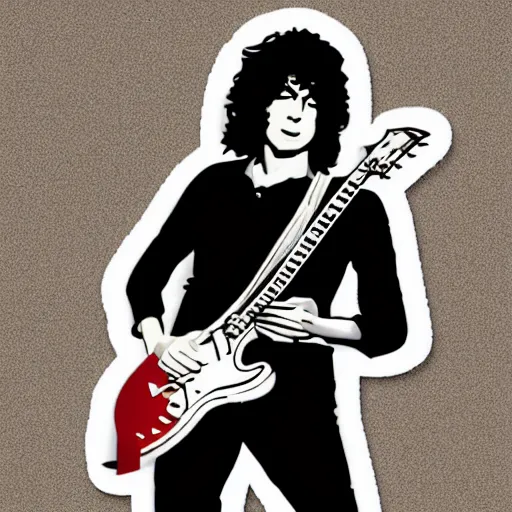 Image similar to 1 9 7 0 - young - jimmy page from led zepelin playing - guitar - solo, sticker - art, svg vector, adobe - illustrator