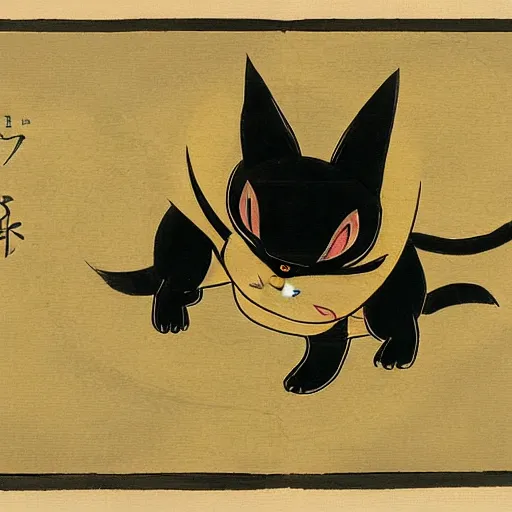 Prompt: Umbreon from pokemon in Japanese artstyle, nihonga, old Japanese art