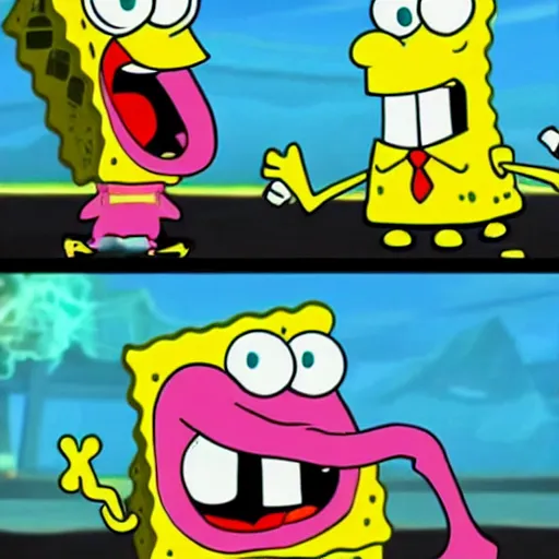 Image similar to Spongebob Squarepants in a Mortal Combat fight with Squidward.