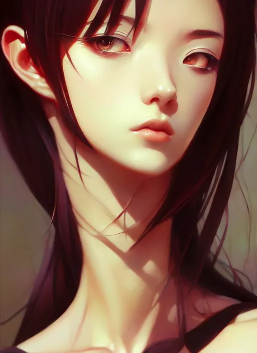 Image similar to a ( artistic otaku ) woman, looking at the camera, beautiful and aesthetic, close up, pretty, dramatic pose, intricate, highly detailed, detailed face, smooth, sharp focus, specular light, occlusion shadow, rim light, artgerm, artstation, art by greg rutkowski and ilya kuvshinov and salvador dali, fantasy illustration