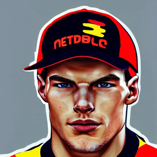 Image similar to Digital portrait of Max Verstappen, digital art, detailed, realistic, trending on artstation