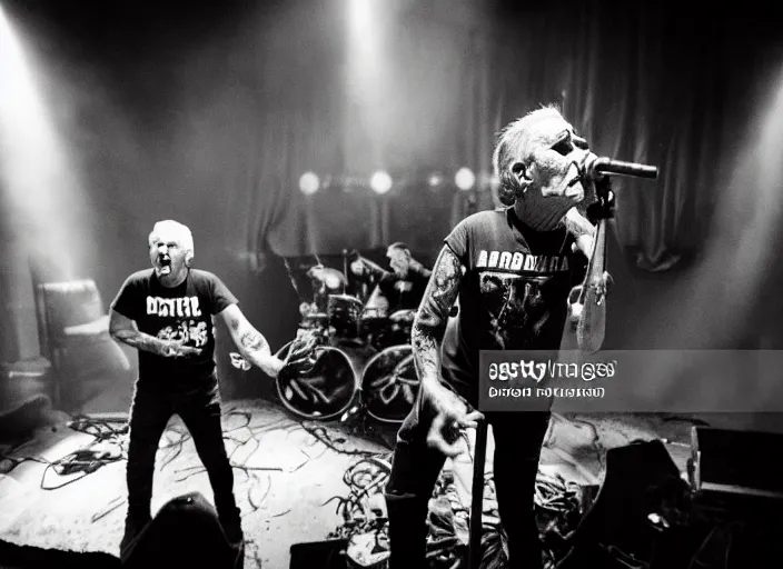 Image similar to publicity photo still of bob barker in a death metal band playing live on stage, 8 k, live concert lighting, mid shot