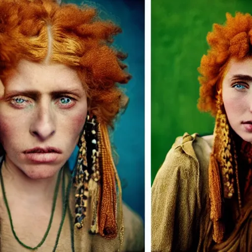 Image similar to beautiful 1 9 th century barbary coast pirate female models with ginger hair and golden hooped earrings photography by steve mccurry