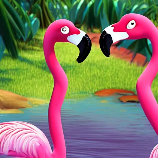 Prompt: flamingo animated 3d movie still pixar