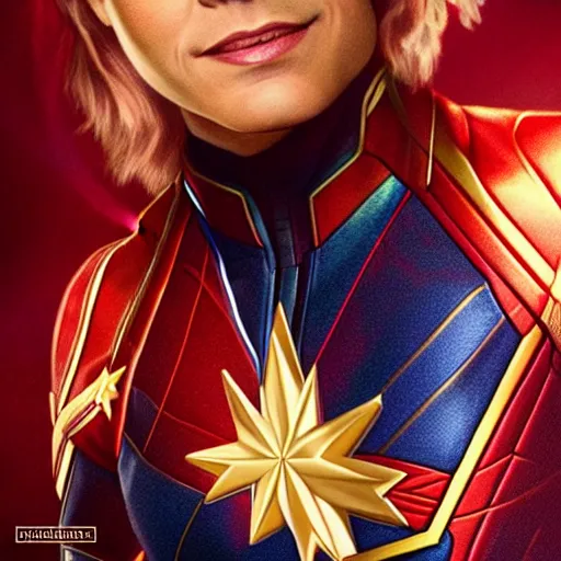 Image similar to orlando bloom as captain marvel, artstation hall of fame gallery, editors choice, #1 digital painting of all time, most beautiful image ever created, emotionally evocative, greatest art ever made, lifetime achievement magnum opus masterpiece, the most amazing breathtaking image with the deepest message ever painted, a thing of beauty beyond imagination or words