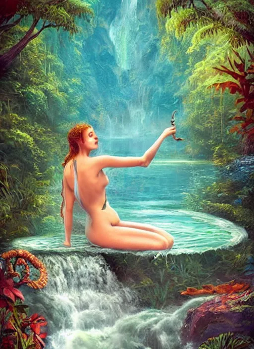 Prompt: a beautiful siren in a river of the amazon, fantasy art, matte painting, visionary art