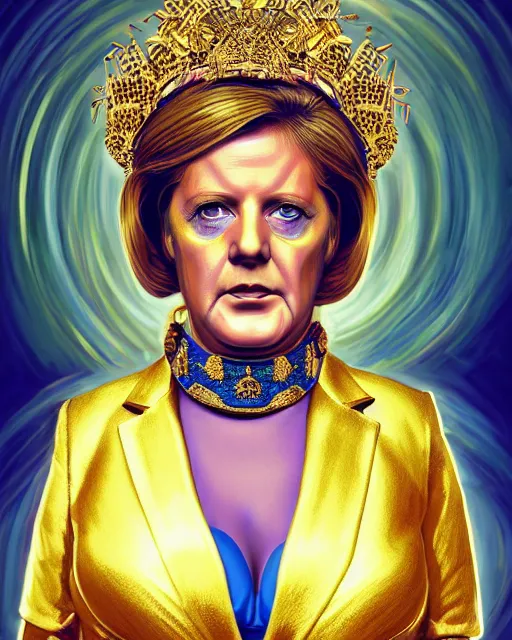 Prompt: portrait of glamor greek goddess | angela merkel! | electric sunglasses dog collar | lighting storm background | highly detailed | very intricate | professional model | cinematic lighting | painted by donato giancola and mandy jurgens and charlie bowater | bold colors, artdeco, art deco synthwave blue purple pink aesthestic, 8 0's nostalgia | artstation