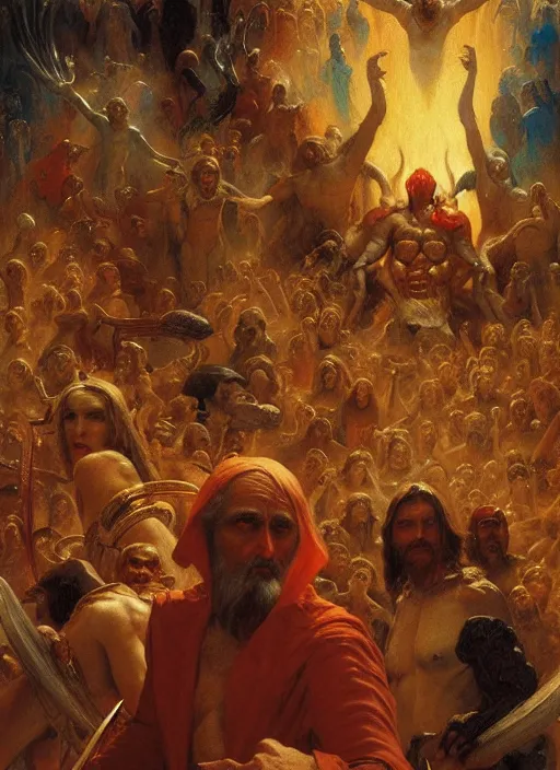 Image similar to the seventh circle of hell from dante's divine comedy with lots of colours. highly detailed painting by gaston bussiere, craig mullins, j. c. leyendecker 8 k