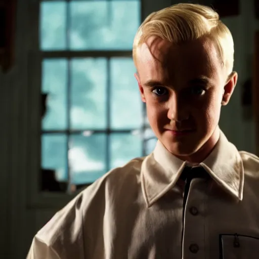 Image similar to Draco Malfoy in Stranger Things, high resolution photo