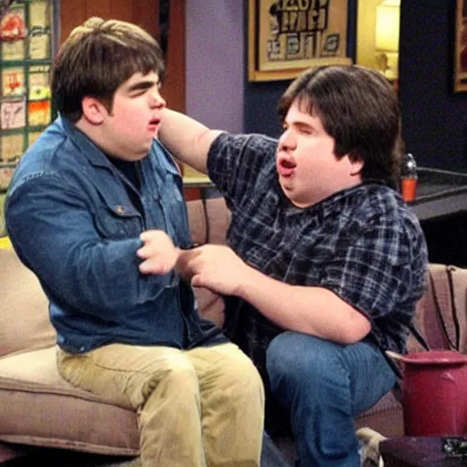 Image similar to “ spencer from icarly beating up dan schneider, violent, realistic ”