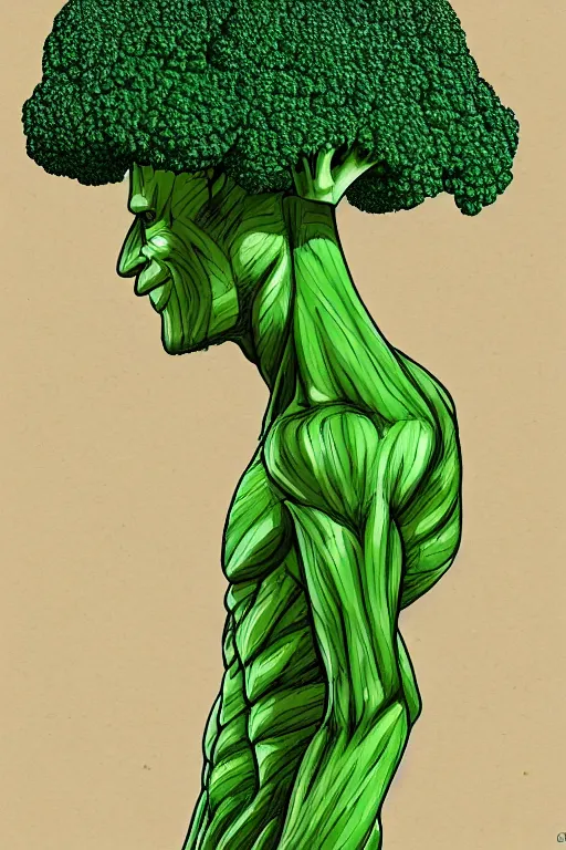 Prompt: ripped broccoli chad, full body, human figure, highly detailed, digital art, sharp focus, trending on art station, anime art style