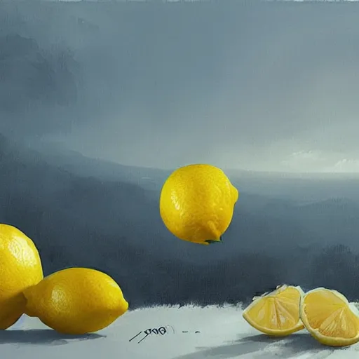 Image similar to lemon fruit as gigachad working out by greg rutkowski